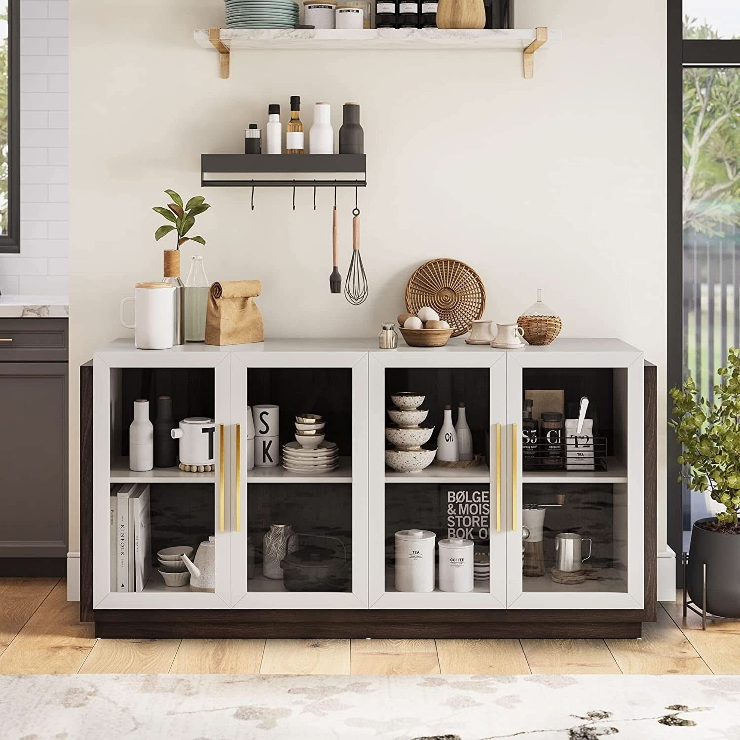 Brixston Modern Wood Glass Buffet Cabinet 64 Inch Wide