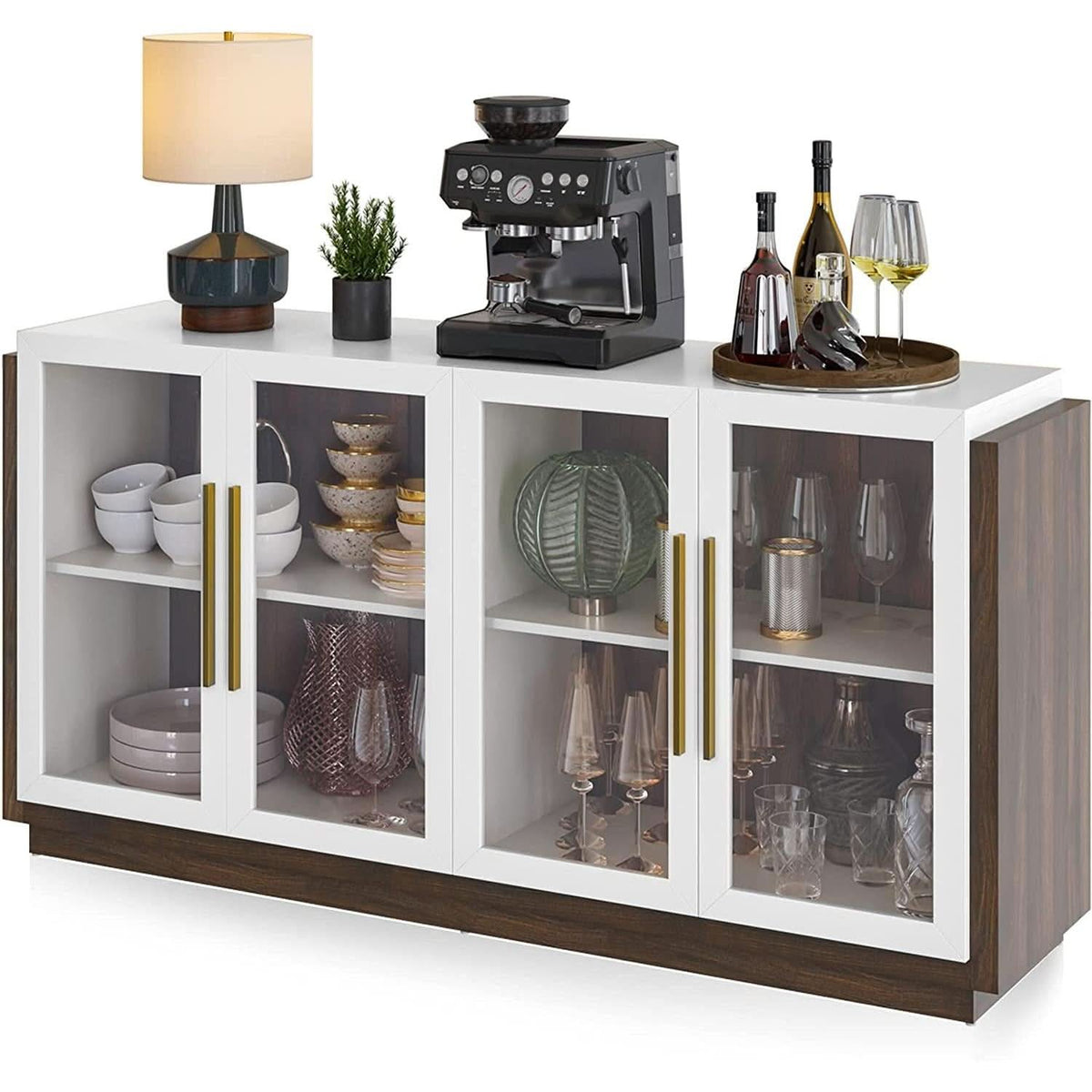 Brixston Modern Wood Glass Buffet Cabinet 64 Inch Wide