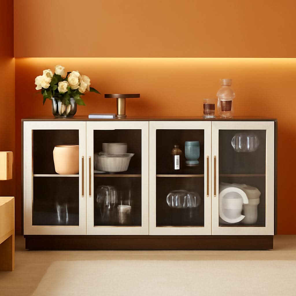 Brixston Modern Wood Glass Buffet Cabinet 64 Inch Wide