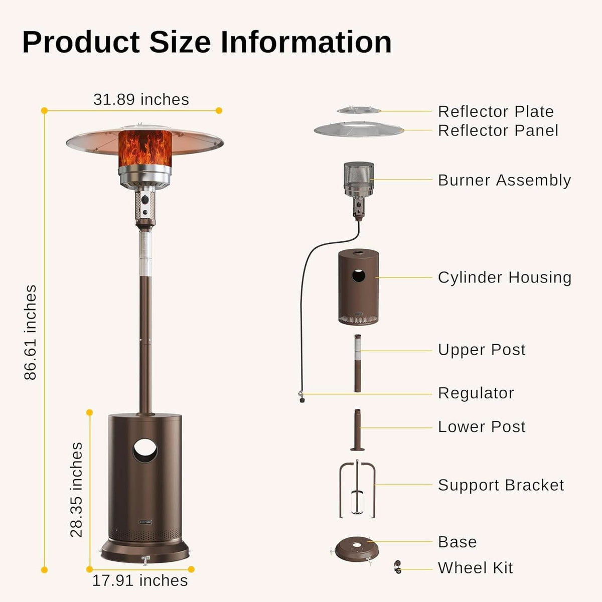 Bronze 48000 BTU Patio Heater With Round Table And Wheels