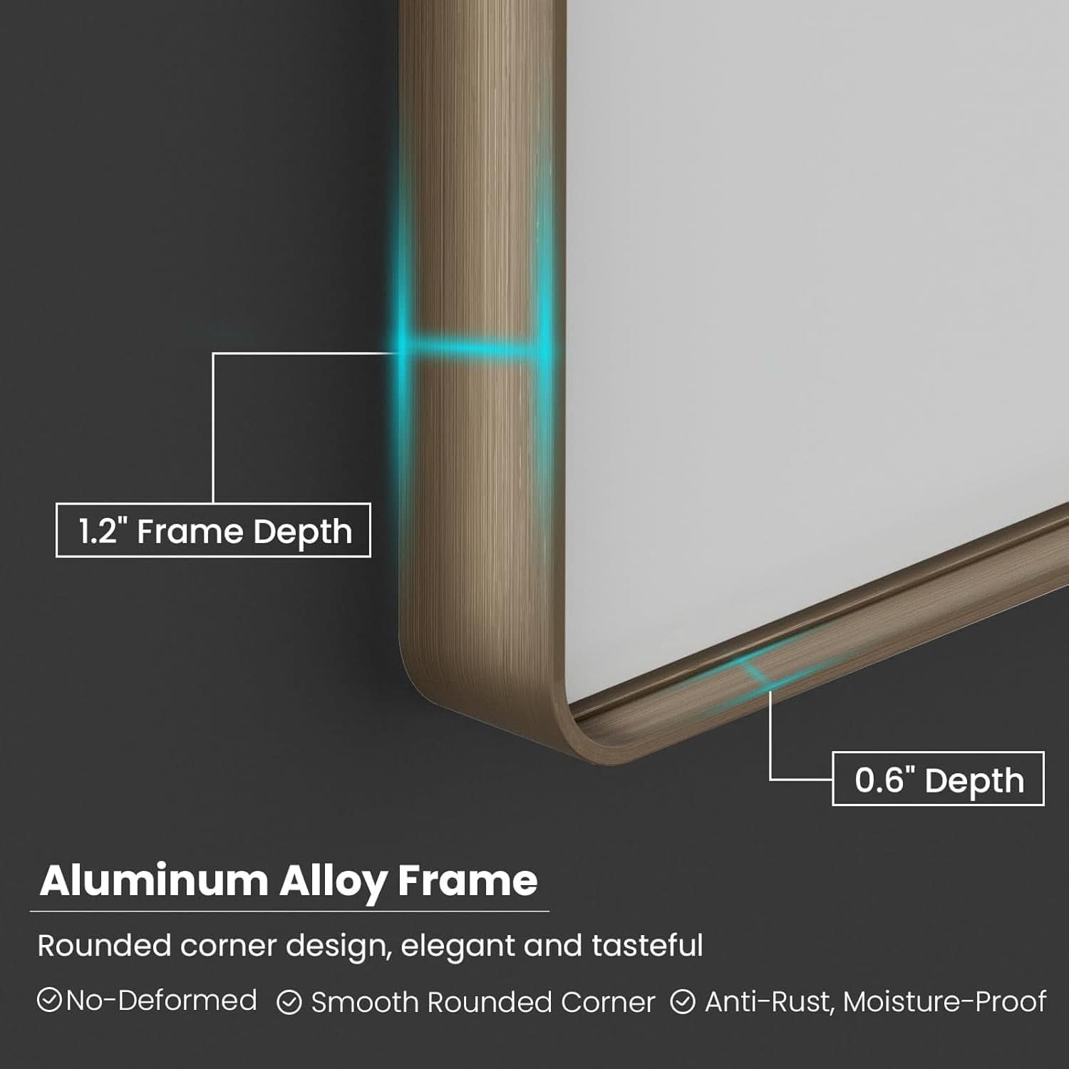 Bronze Bathroom Mirror 55x36 Inch Brushed Bronze Frame