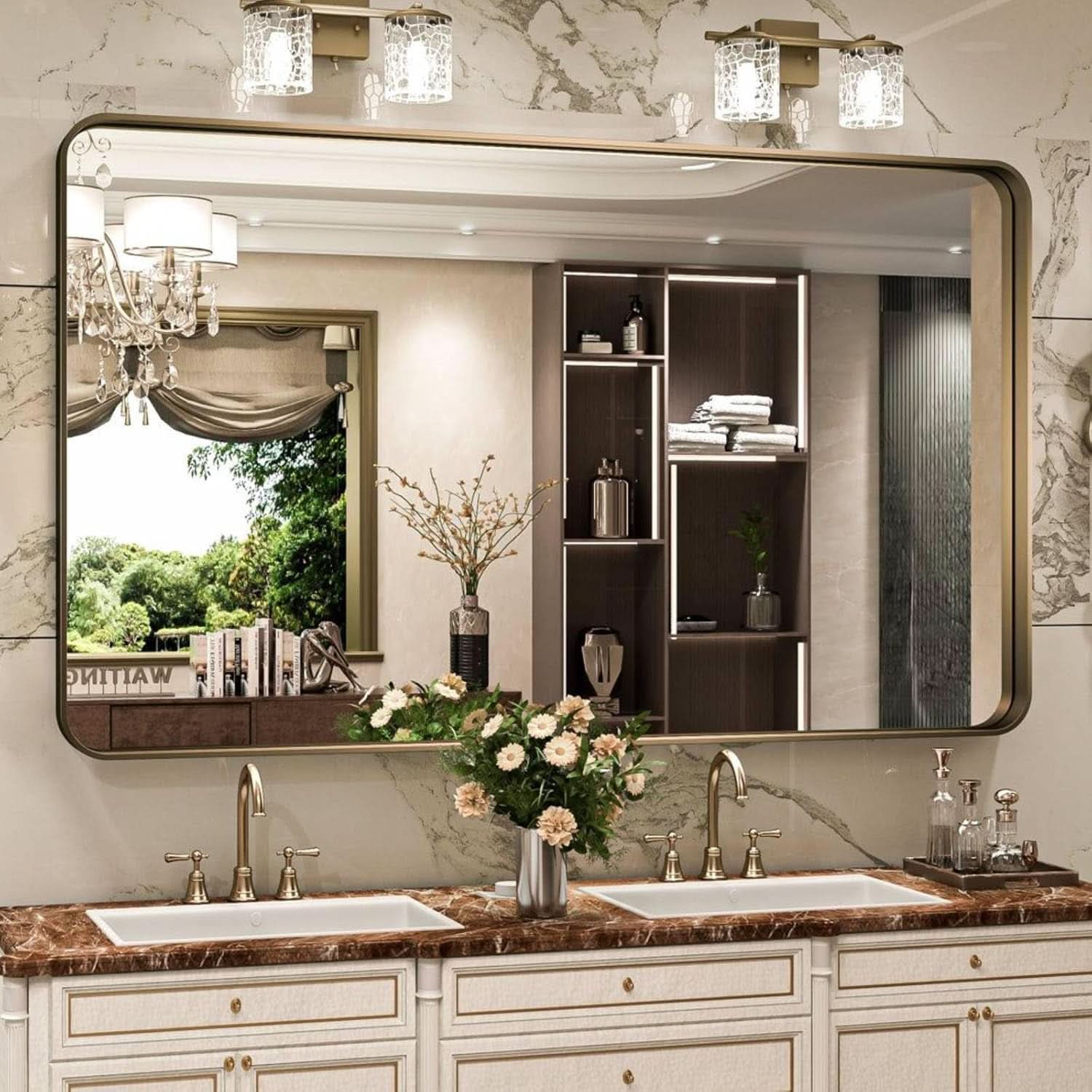Bronze Bathroom Mirror 55x36 Inch Brushed Bronze Frame