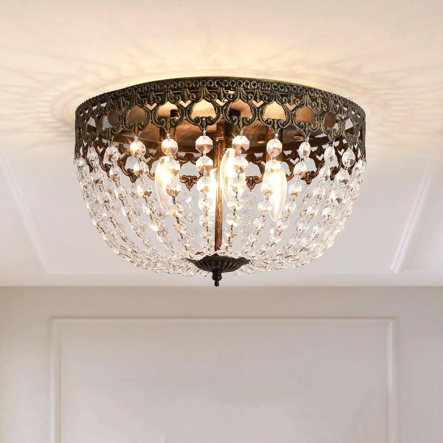 Bronze Crystal 15 Inch Four Light Flush Mount Ceiling Light