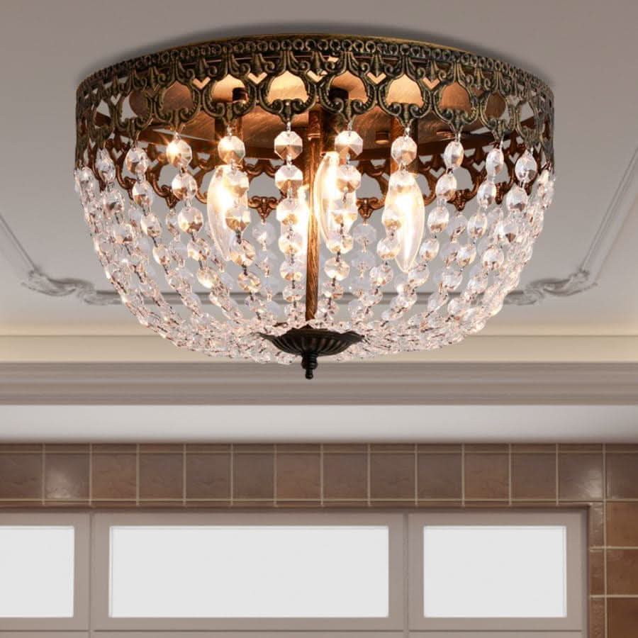 Bronze Crystal 15 Inch Four Light Flush Mount Ceiling Light