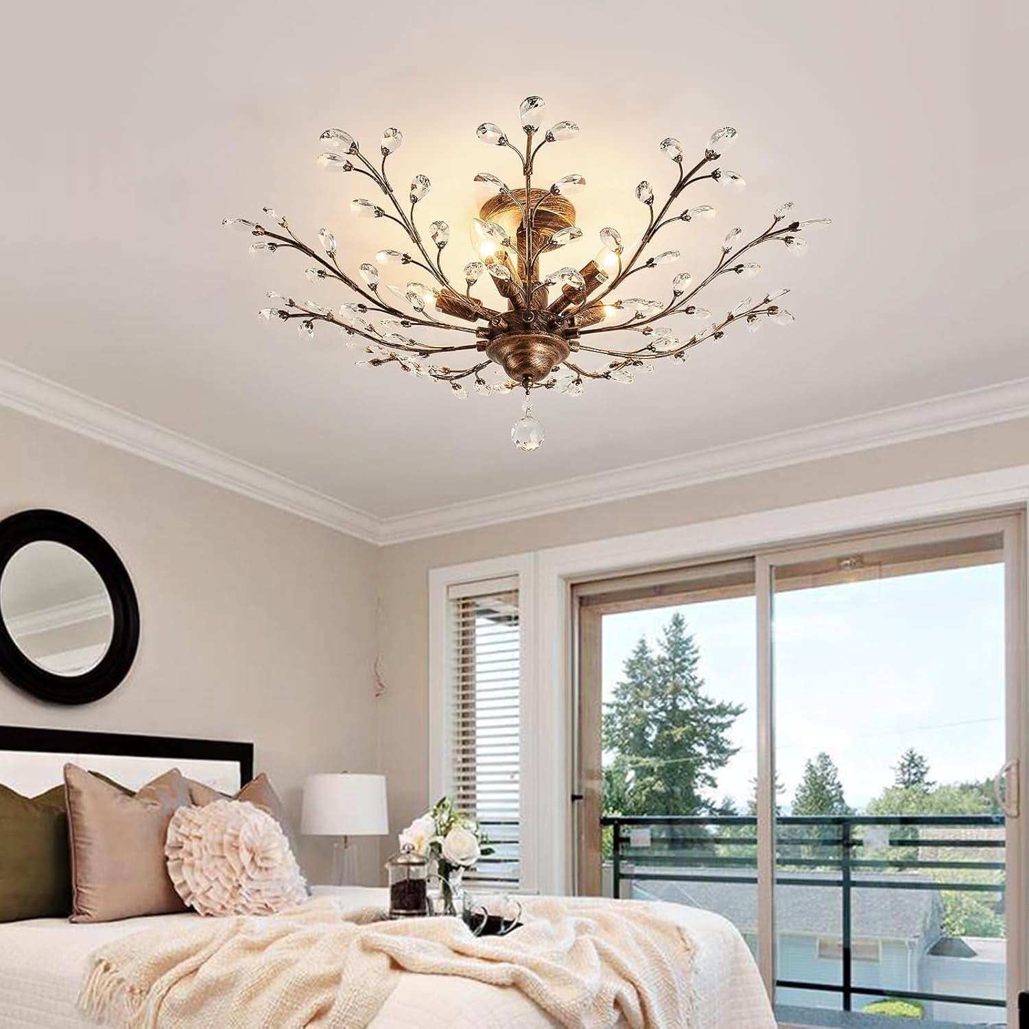 Bronze Five Light Vintage Crystal Chandelier Dimmable