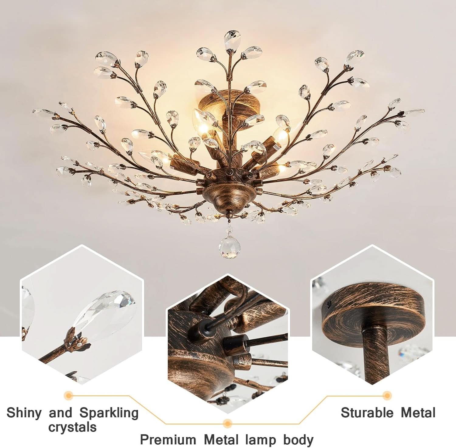 Bronze Five Light Vintage Crystal Chandelier Dimmable