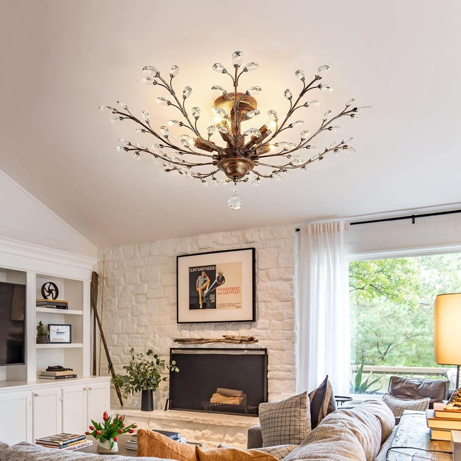 Bronze Five Light Vintage Crystal Chandelier Dimmable