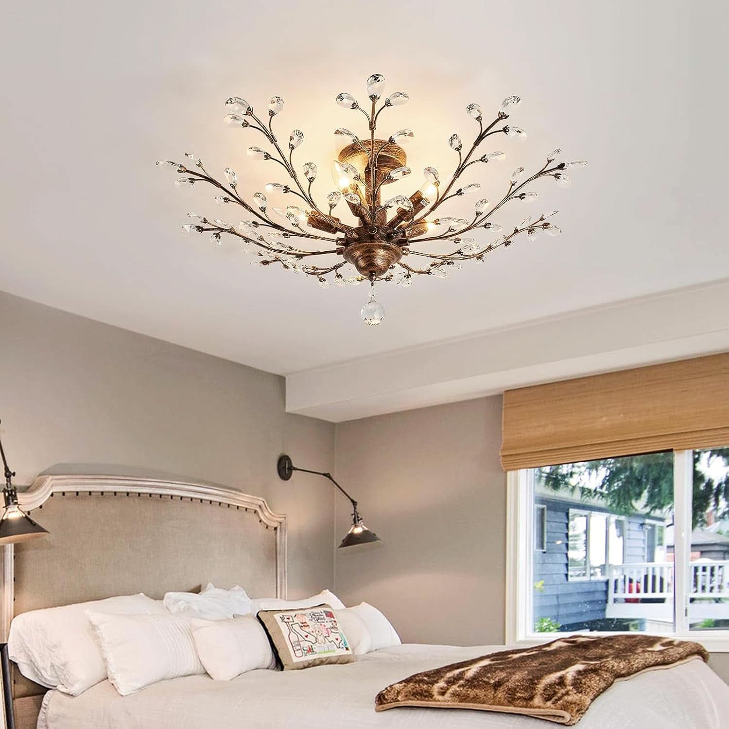 Bronze Five Light Vintage Crystal Chandelier Dimmable