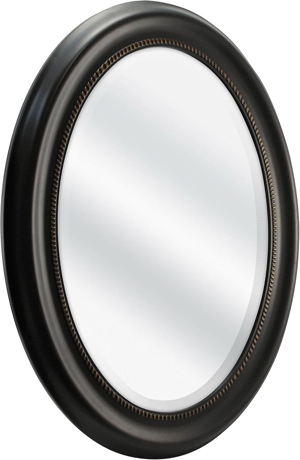 Bronze Oval Wall Mirror 22.5 By 29.5 Inches With Beaded Inner Edge Vertical Or Horizontal Mount