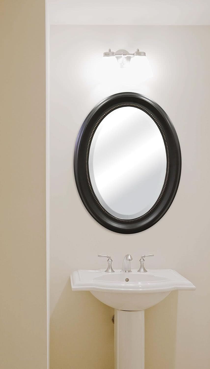 Bronze Oval Wall Mirror 22.5 By 29.5 Inches With Beaded Inner Edge Vertical Or Horizontal Mount