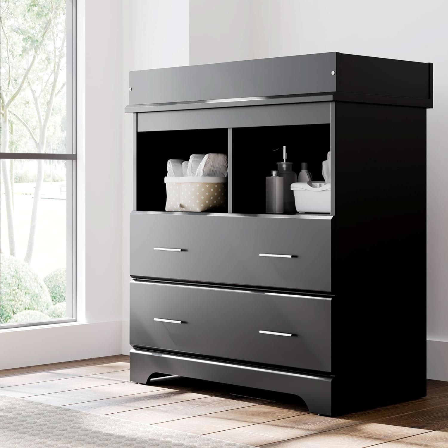 Brookside 2 Drawer Changing Table Dresser Black Topper