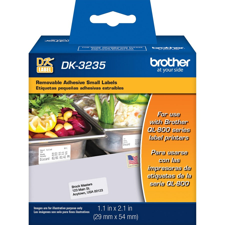 Brother DK3235 - Small Removable White Paper Labels - Removable Adhesive - 1.10" Width x