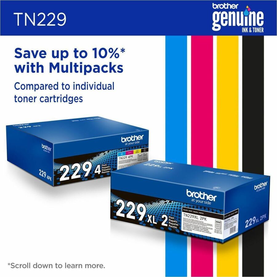 Brother Genuine TN229C Standard Yield Cyan Toner Cartridge - Laser - Cyan - Standard Yield