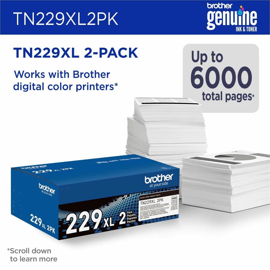 Brother Genuine TN229XL2PK High-yield Black Toner Cartridge Twin-Pack - Laser - Black - Hi