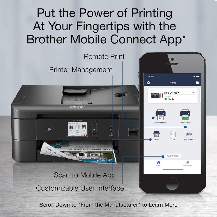Brother MFC MFC-J1170DW Inkjet Multifunction Printer-Color-Copier/Fax/Scanner-17 ppm Mono/16.5 ppm Color Print-6000x1200 dpi Print-Automatic Duplex Print-150 sheets Input-Color Flatbed Scanner-1200 dpi Optical Scan-Color Fax-Wireless LAN