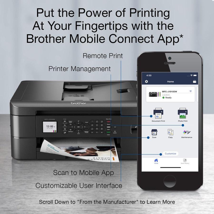 Brother Mfc Mfc-J1010Dw Inkjet Multifunction Printer-Color-Copier/Fax/Scanner-17 Ppm Mono/9.5 Ppm Color Print-6000X1200 Dpi Print-Automatic Duplex Print-150 Sheets Input-Color Flatbed Scanner-1200 Dpi Optical Scan-Color Fax-Wireless Lan MFCJ1010dw