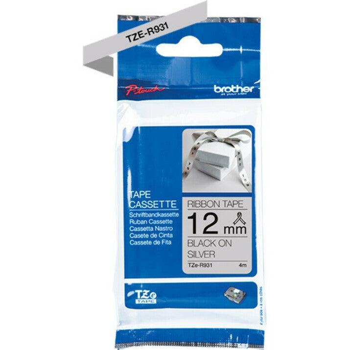 Brother TZe-R931 Ribbon Tape Cassette - Black on Silver, 12mm Wide