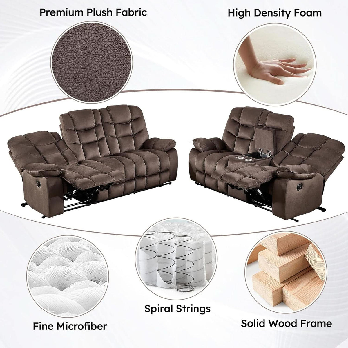 Brown 2 Piece Power Recliner Set With Massage And Heat