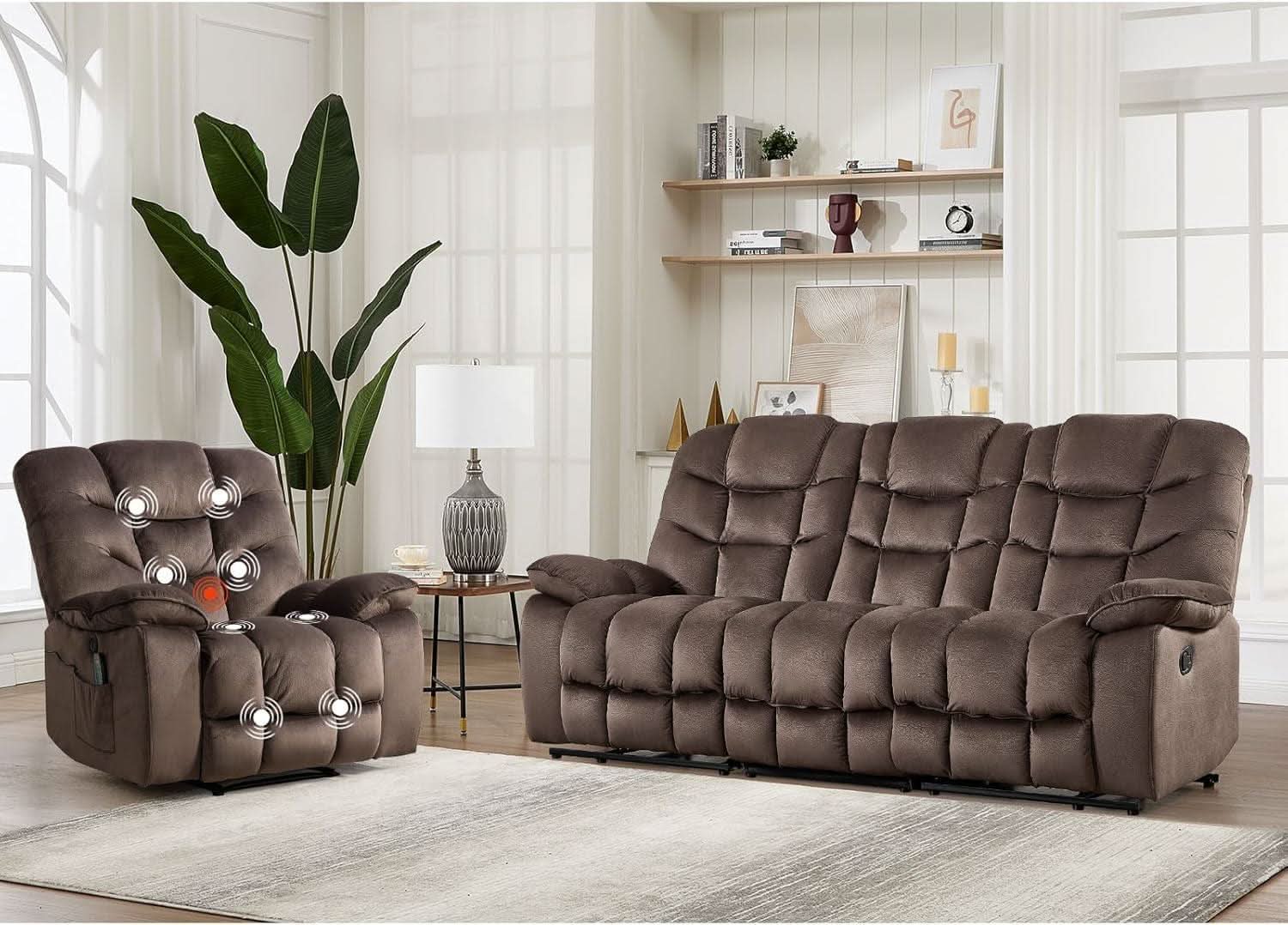 Brown 2 Piece Power Recliner Set With Massage And Heat