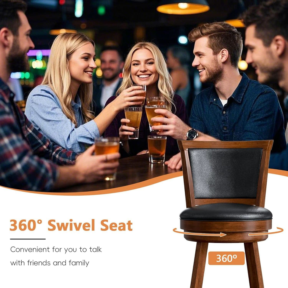 Brown 24 Inch Counter Height Swivel Bar Stools Set Of 2
