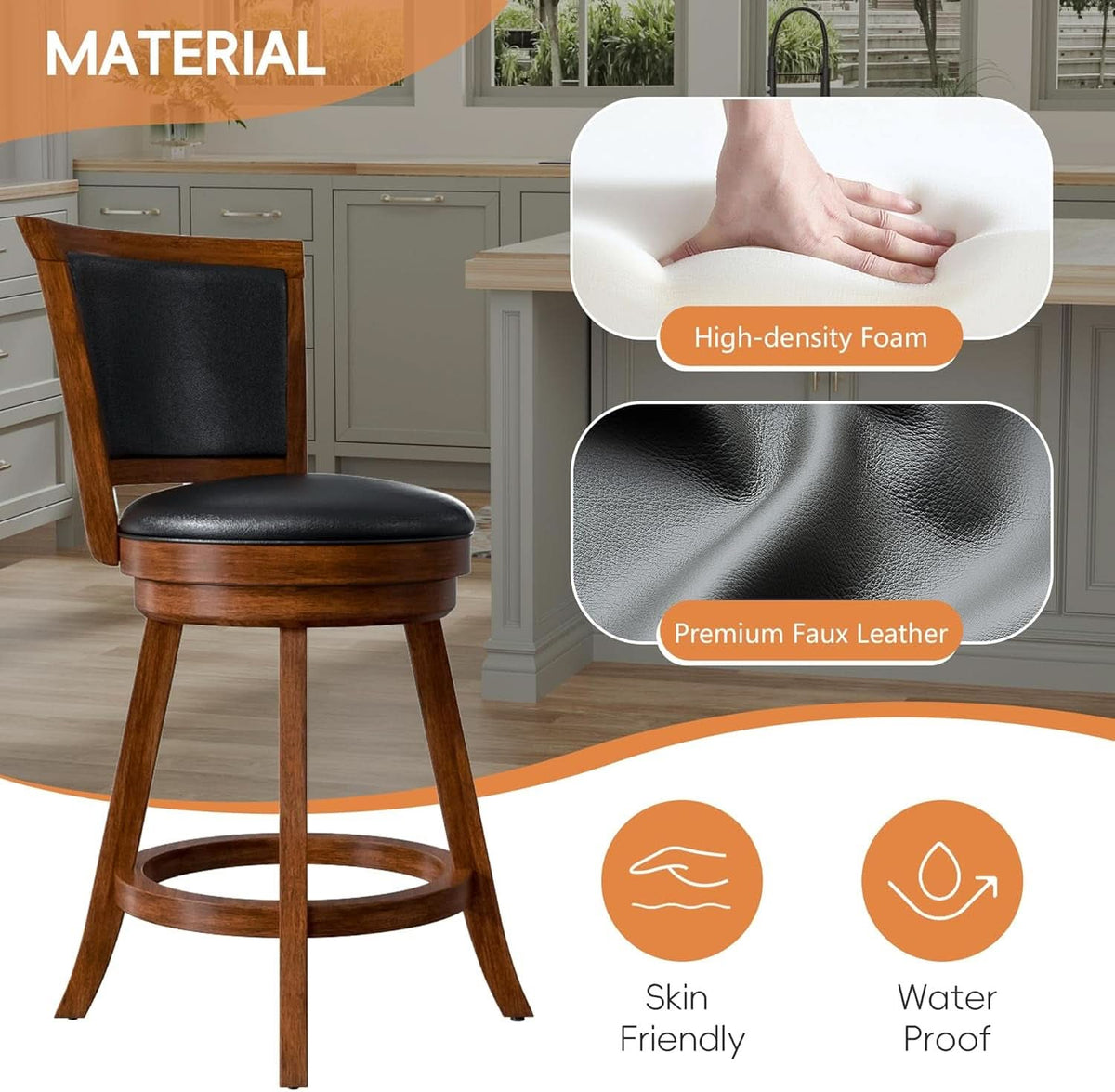 Brown 24 Inch Counter Height Swivel Bar Stools Set Of 2