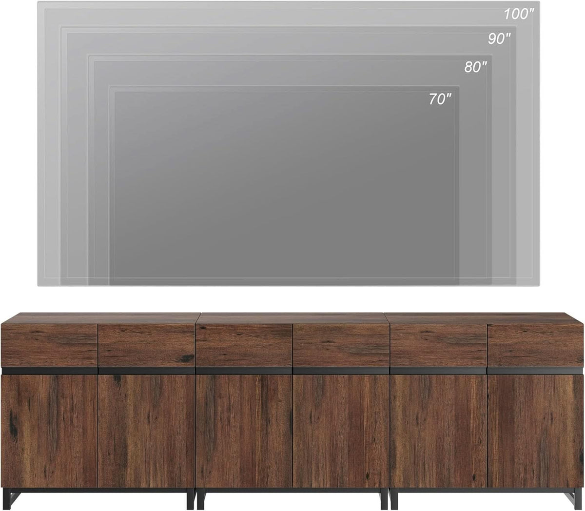 Brown 3 In 1 TV Stand For 100 Inch TV Adjustable Shelves Metal Base