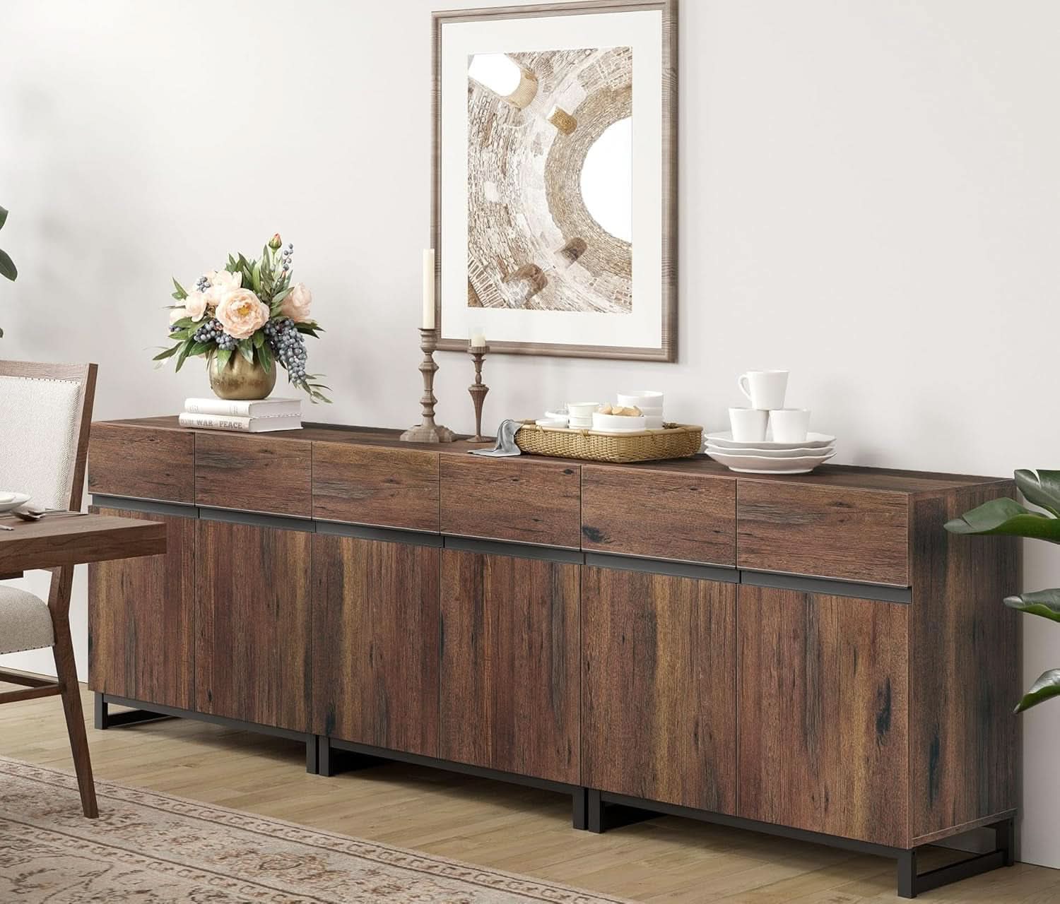 Brown 3 In 1 TV Stand For 100 Inch TV Adjustable Shelves Metal Base
