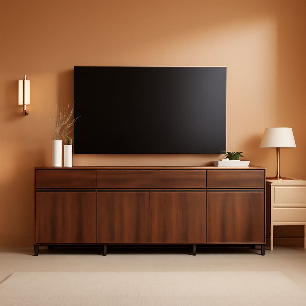 Brown 3 In 1 TV Stand For 100 Inch TV Adjustable Shelves Metal Base