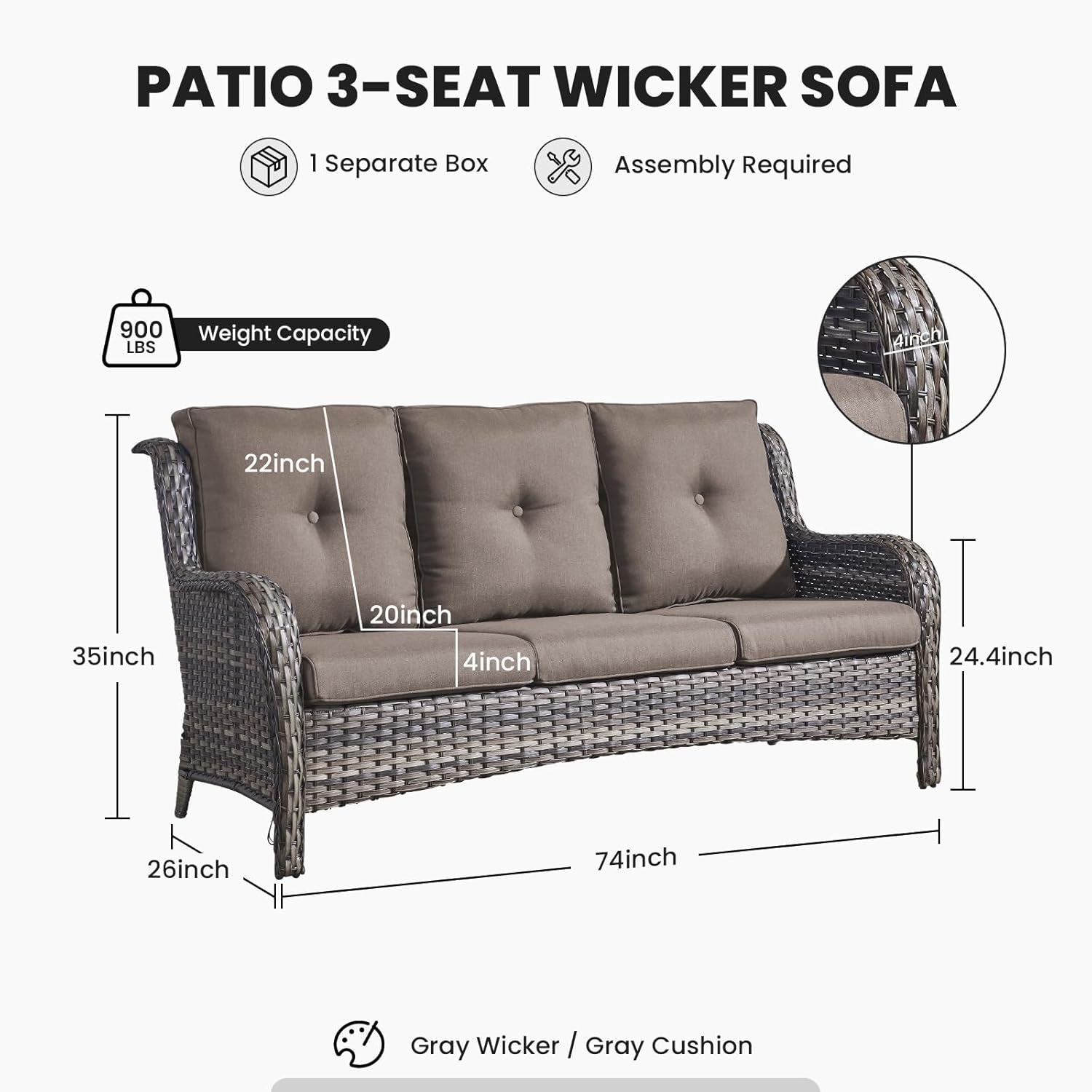 Brown 3 Seater Rattan Sofa Patio Set With Washable Cushions