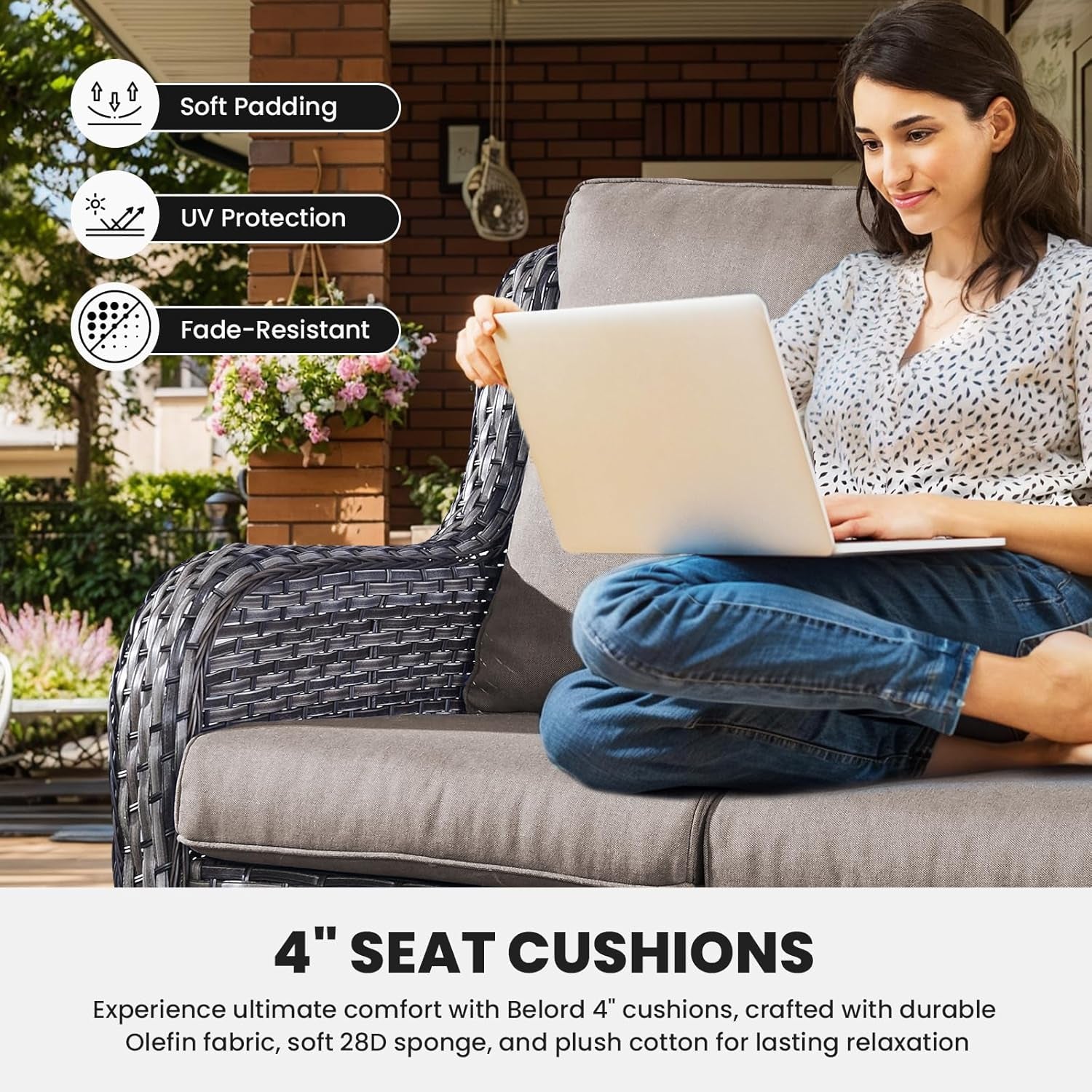 Brown 3 Seater Rattan Sofa Patio Set With Washable Cushions