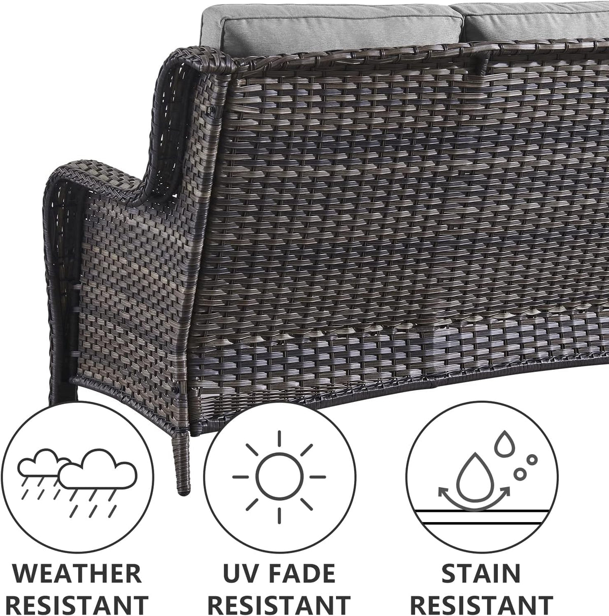 Brown 3 Seater Rattan Sofa Patio Set With Washable Cushions