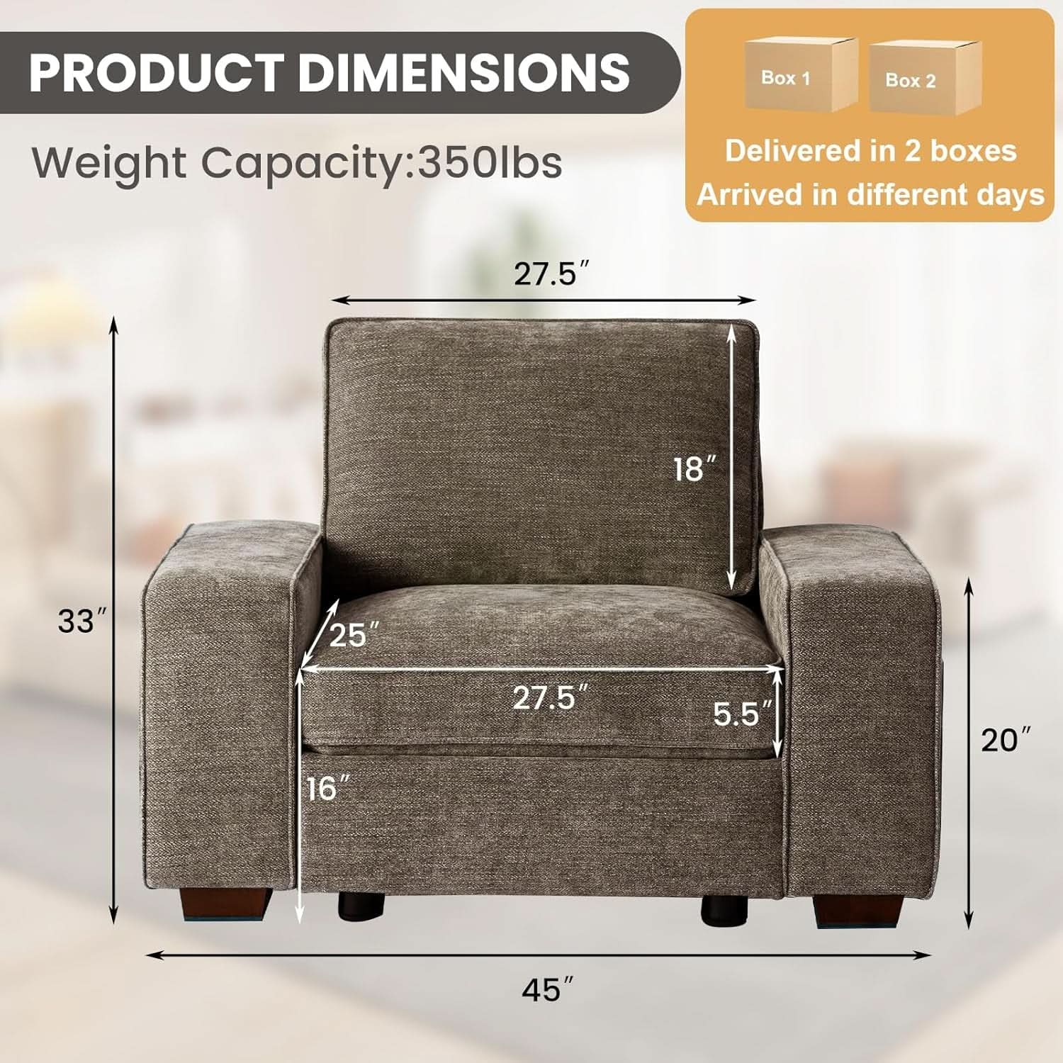 Brown 45 Inch Storage Armchair With Washable Covers