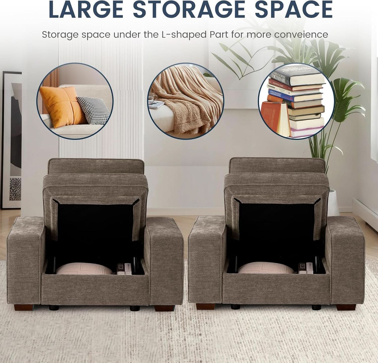 Brown 45 Inch Storage Armchair With Washable Covers