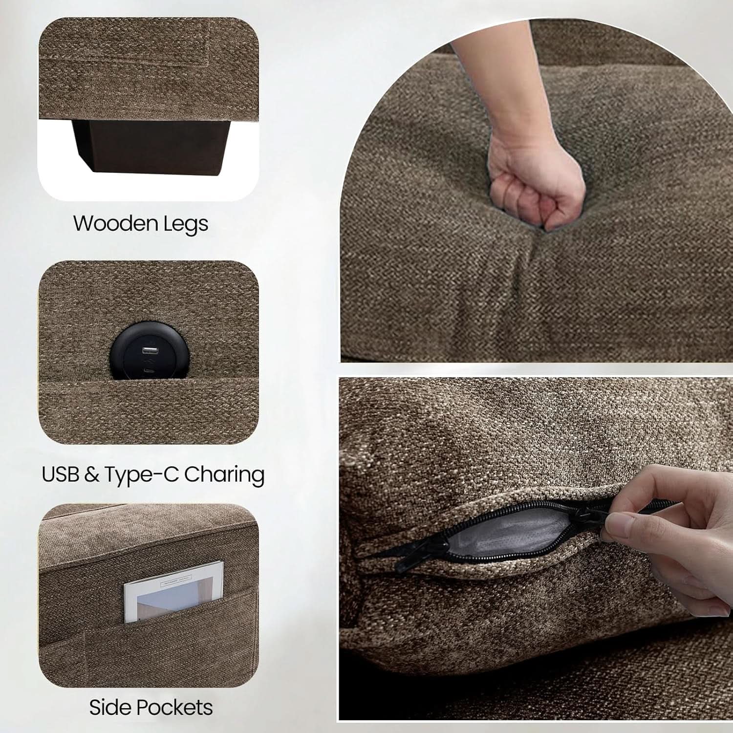 Brown 45 Inch Storage Armchair With Washable Covers