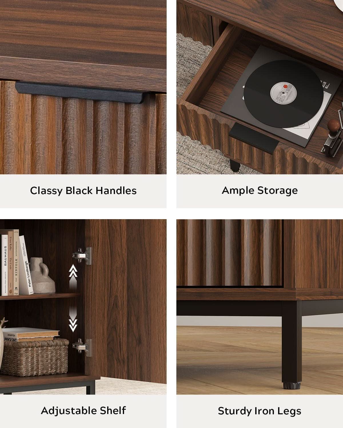Brown 47 Inch Fluted Executive Desk Charging Station