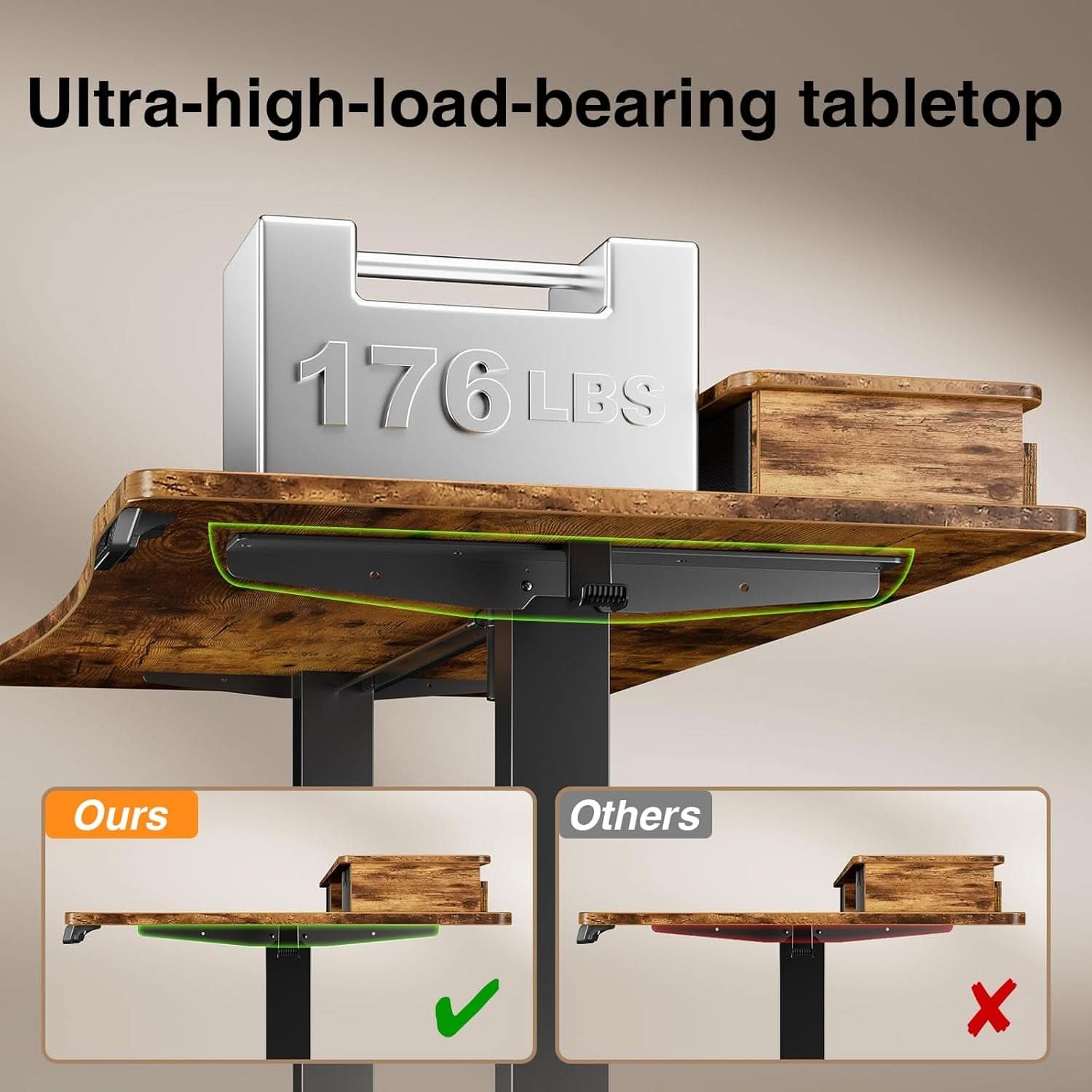 Brown 47.2 Inch Standing Desk Monitor Riser Drawers