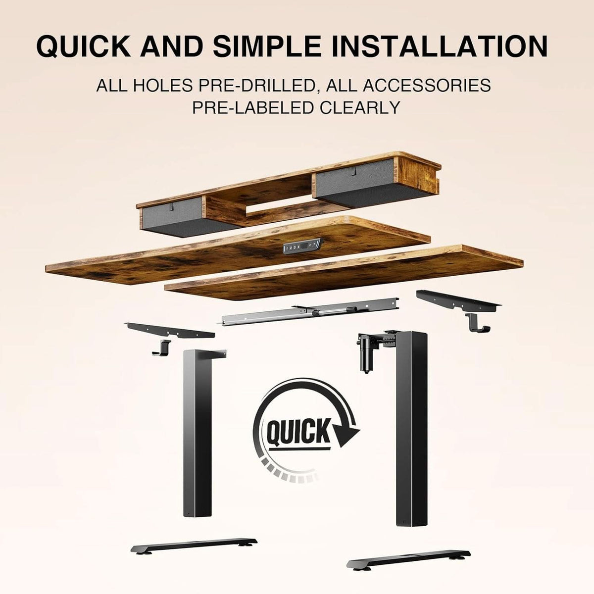 Brown 47.2 Inch Standing Desk Monitor Riser Drawers