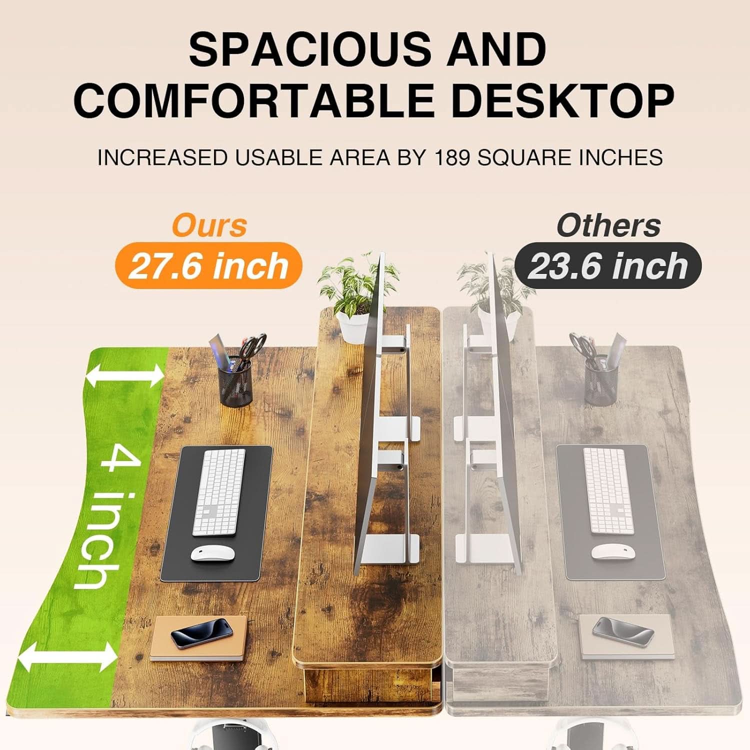 Brown 47.2 Inch Standing Desk Monitor Riser Drawers