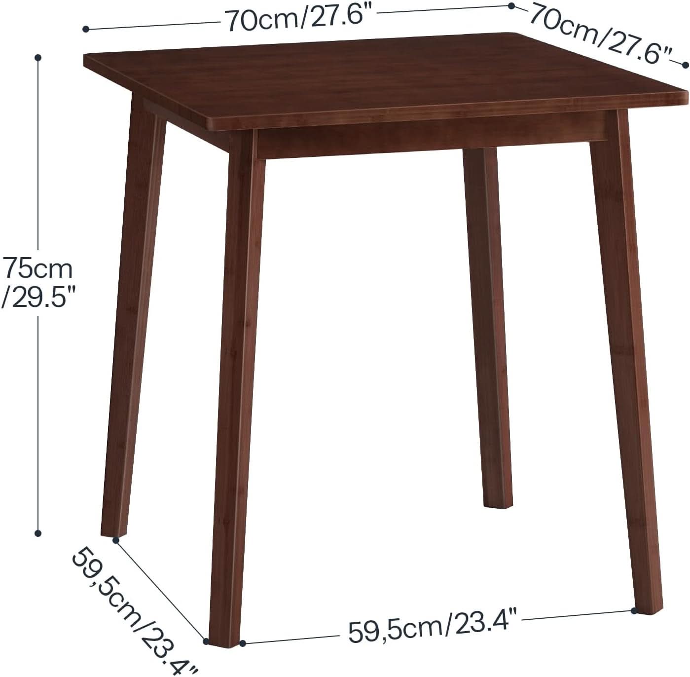 Brown Bamboo Square Dining Table 27.6 Inch For Small Spaces Easy Assembly