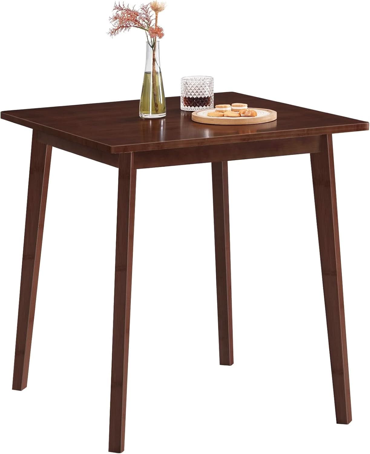 Brown Bamboo Square Dining Table 27.6 Inch For Small Spaces Easy Assembly