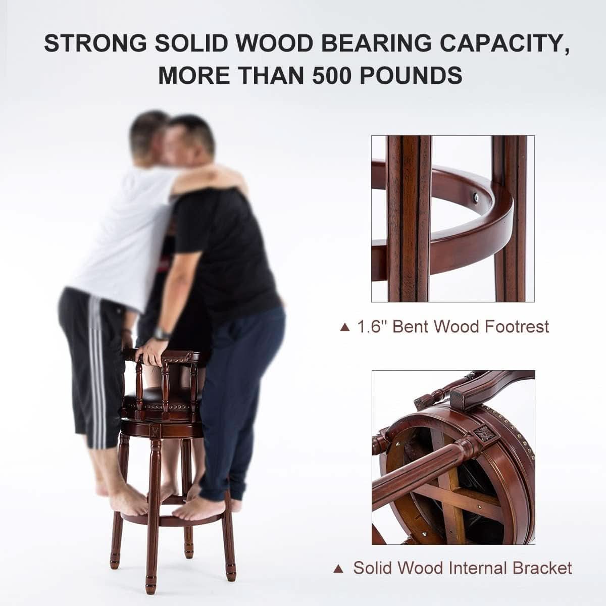 Brown Bar Height Swivel Stool With Back Rest 360 Degree 2 Pack