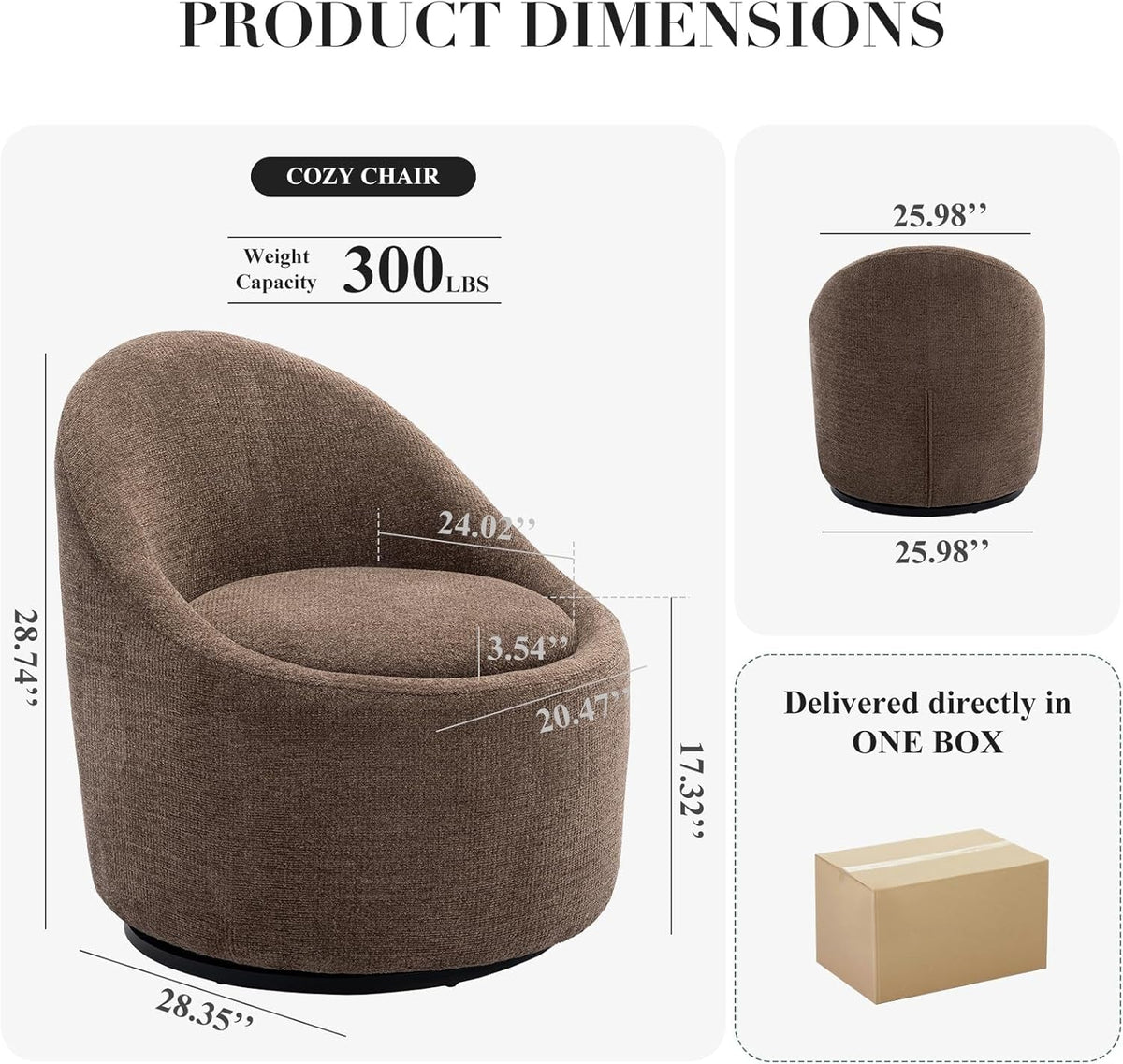 Brown Barrel Lounge Chair Swivel With Hidden Storage