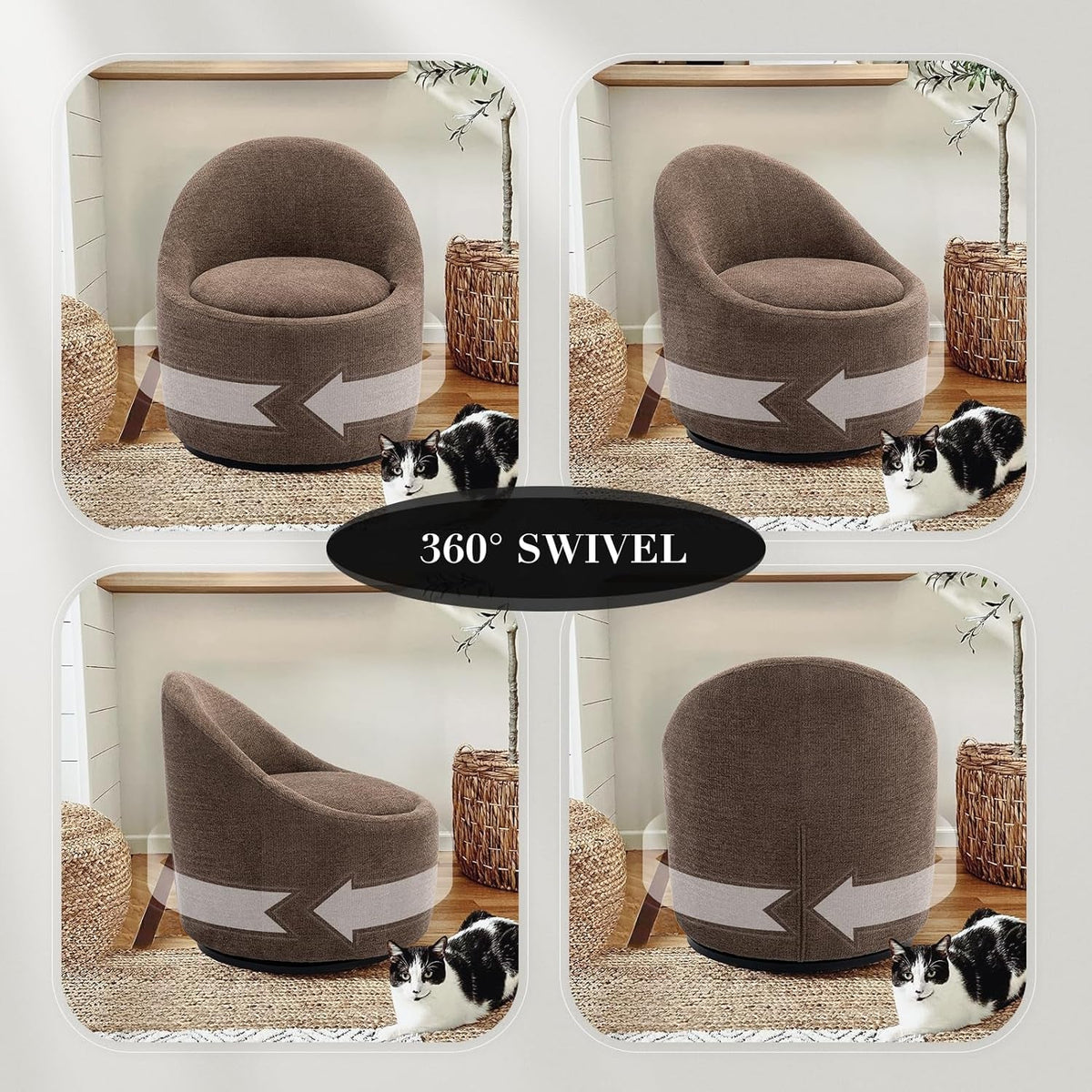 Brown Barrel Lounge Chair Swivel With Hidden Storage