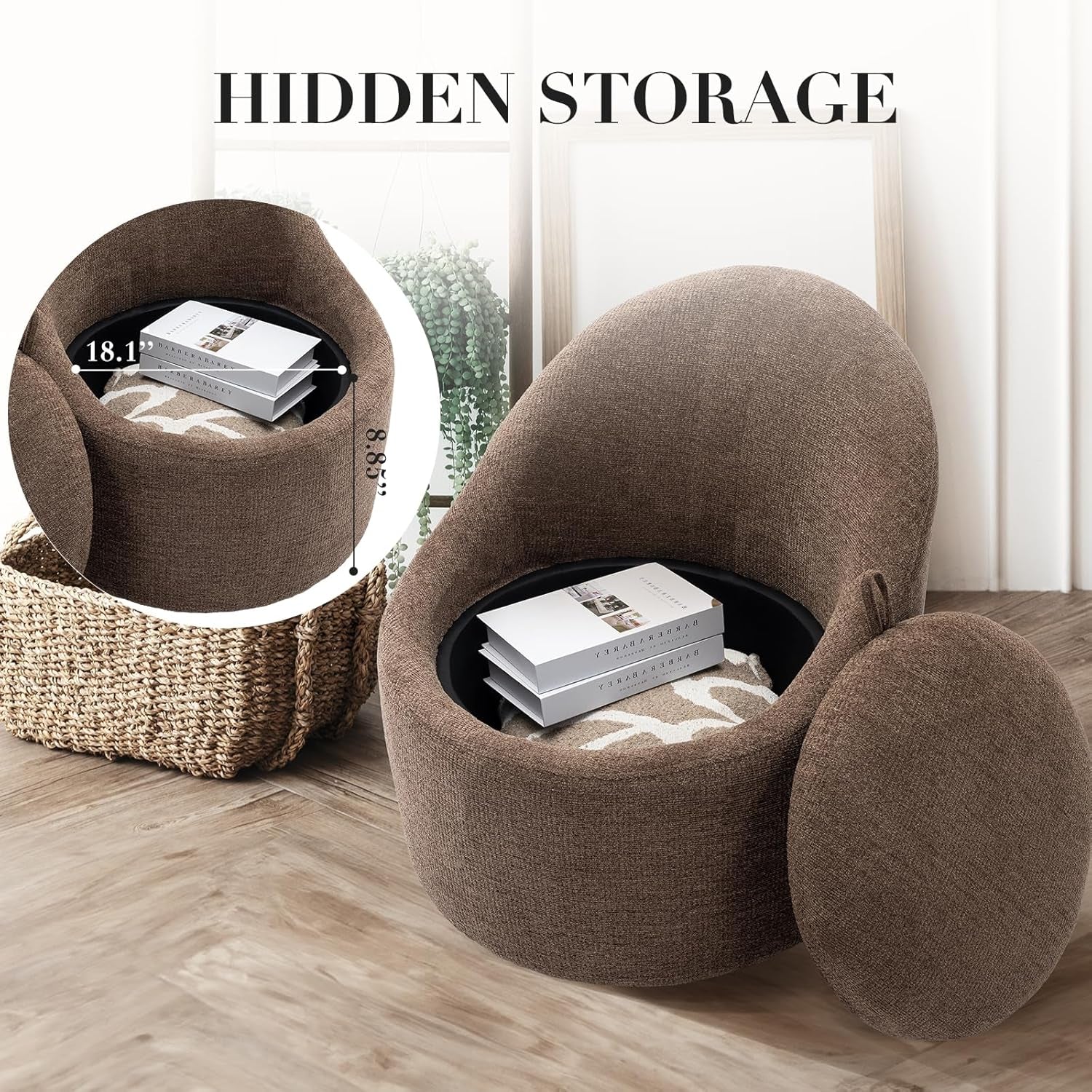 Brown Barrel Lounge Chair Swivel With Hidden Storage
