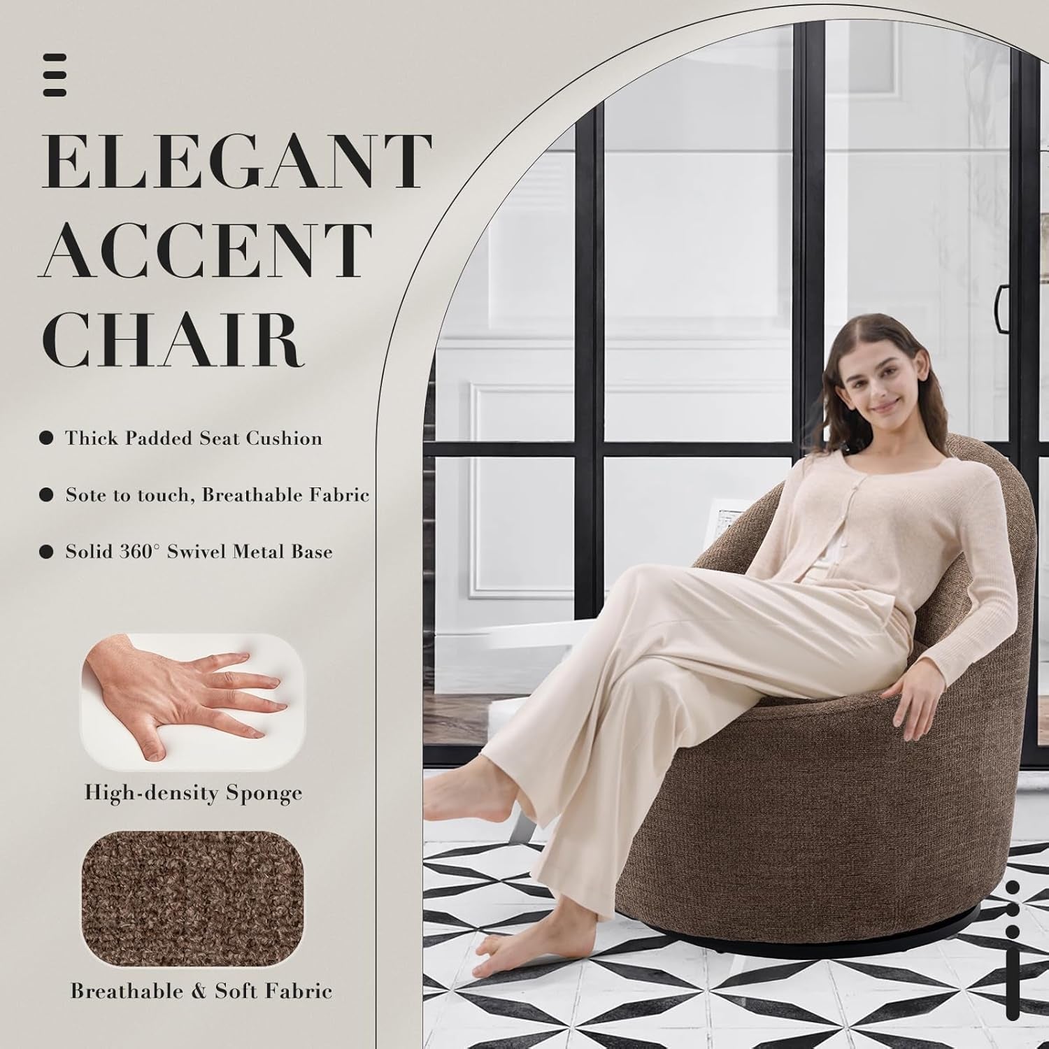 Brown Barrel Lounge Chair Swivel With Hidden Storage