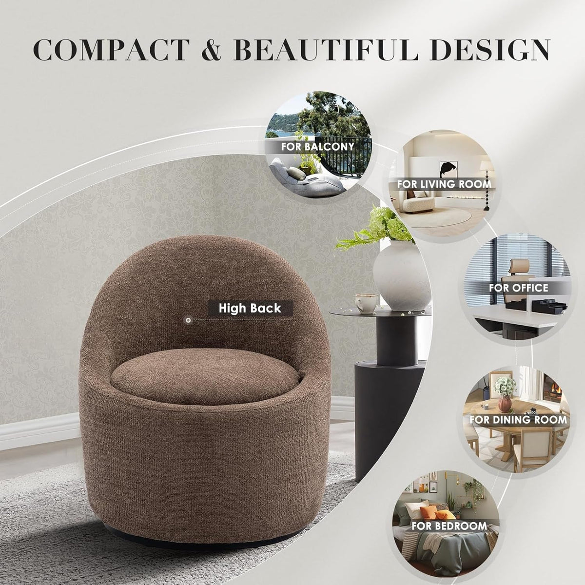 Brown Barrel Lounge Chair Swivel With Hidden Storage