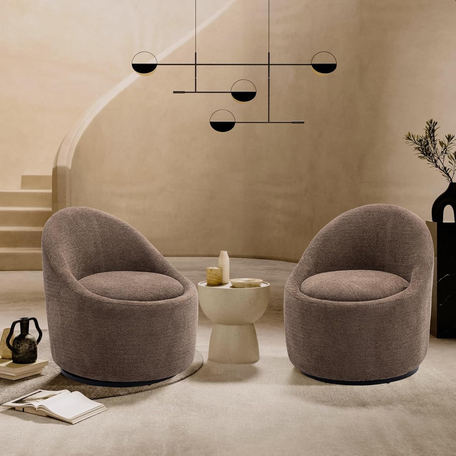 Brown Barrel Lounge Chair Swivel With Hidden Storage
