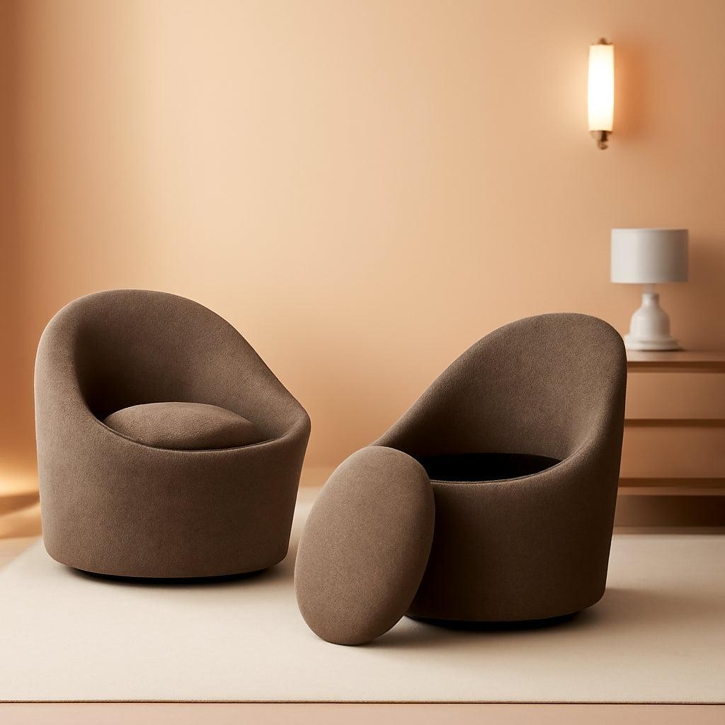 Brown Barrel Lounge Chair Swivel With Hidden Storage