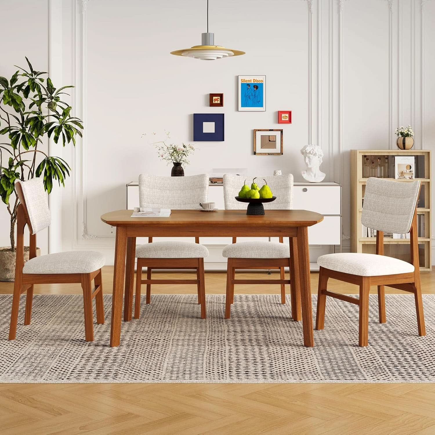 Brown Beige Space Saving Solid Wood Dining Set Chairs