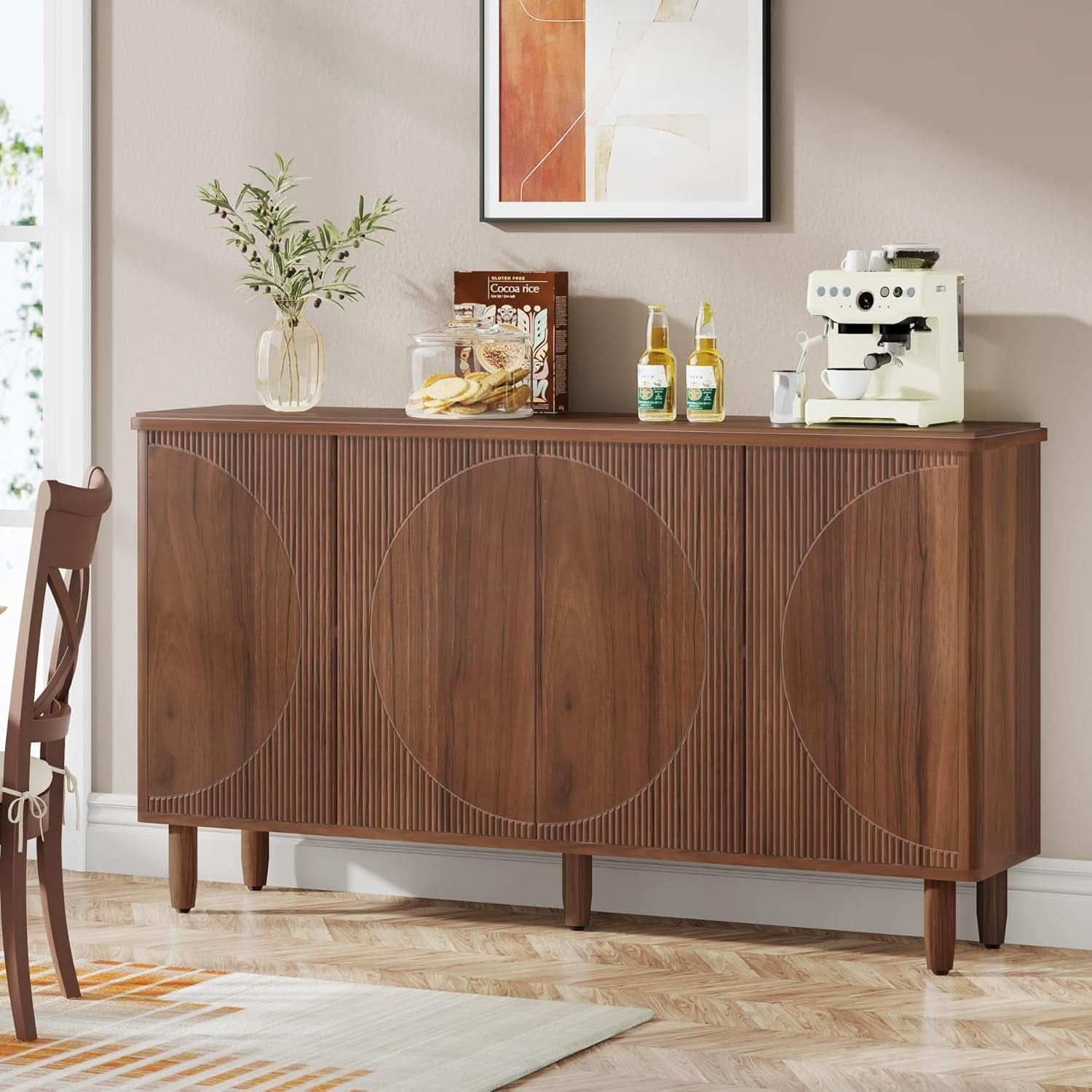 Brown Buffet Cabinet Sideboard With Storage Doors Modern